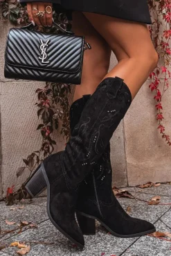 Kozaki Kowbojki Damskie Na Słupku Z Eko Zamszu Czarne Coretta