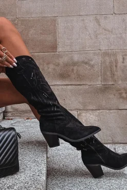 Kozaki Kowbojki Damskie Na Słupku Z Eko Zamszu Czarne Coretta