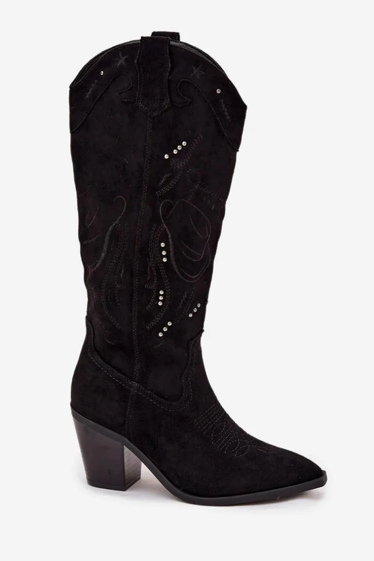 Kozaki Kowbojki Damskie Na Słupku Z Eko Zamszu Czarne Coretta