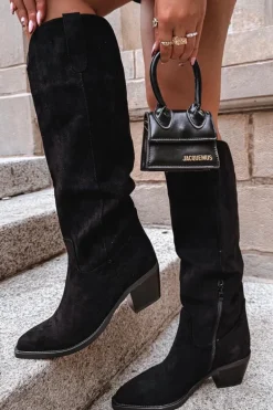 Kozaki Kowbojki Damskie Na Obcasie Z Eko Zamszu Czarne Esmira