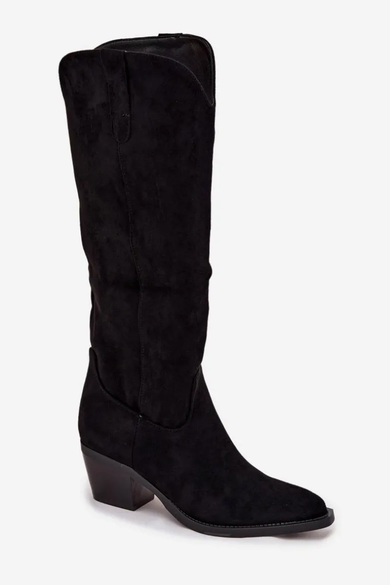 Kozaki Kowbojki Damskie Na Obcasie Z Eko Zamszu Czarne Esmira