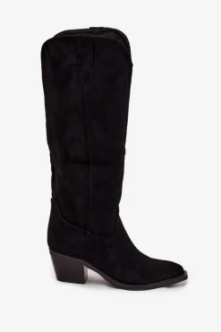 Kozaki Kowbojki Damskie Na Obcasie Z Eko Zamszu Czarne Esmira