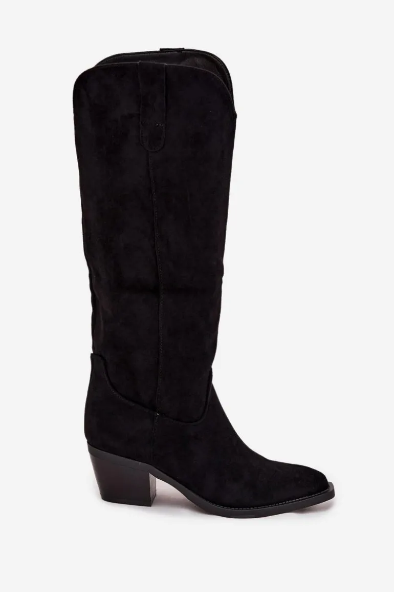 Kozaki Kowbojki Damskie Na Obcasie Z Eko Zamszu Czarne Esmira