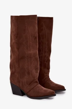 Kozaki Kowbojki Damskie Na Zamek Brązowe Isalina