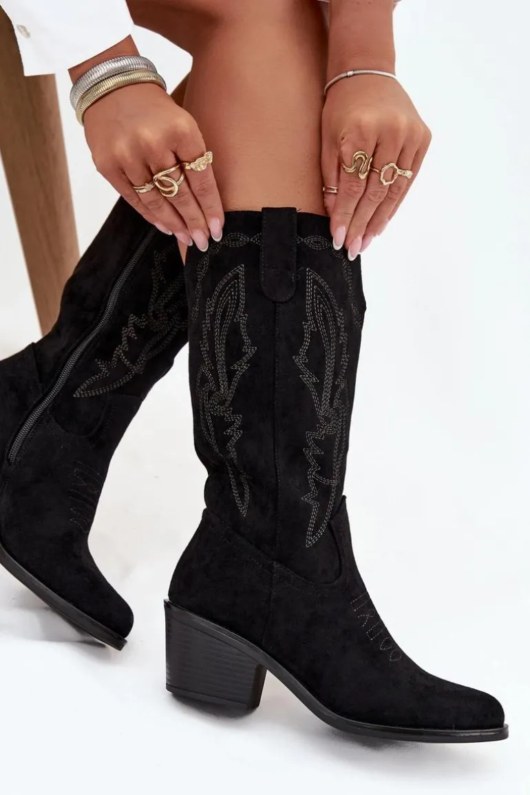 Kozaki Kowbojki Damskie Na Obcasie Ocieplane Vinceza 16508 Czarne