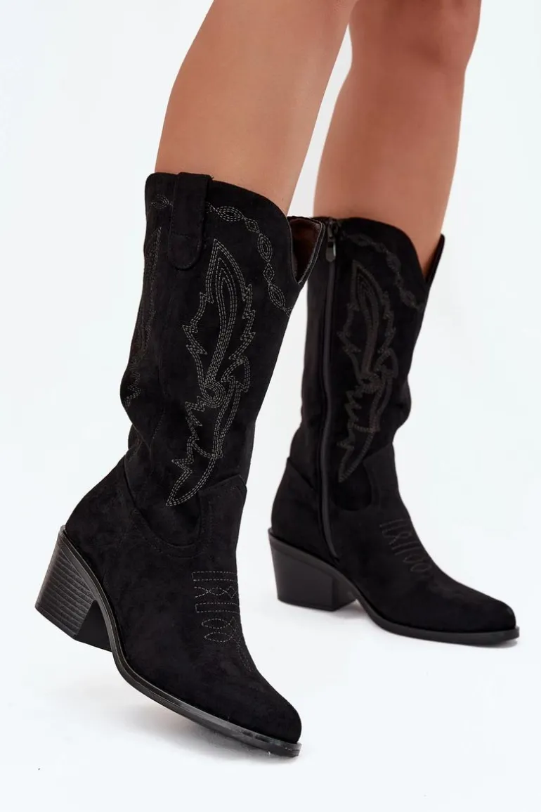 Kozaki Kowbojki Damskie Na Obcasie Ocieplane Vinceza 16508 Czarne
