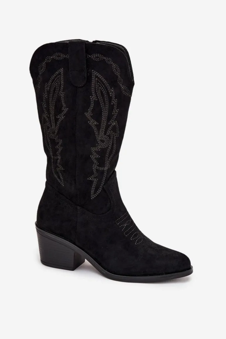 Kozaki Kowbojki Damskie Na Obcasie Ocieplane Vinceza 16508 Czarne