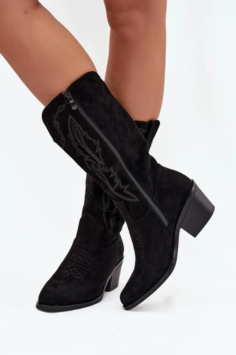 Kozaki Kowbojki Damskie Na Obcasie Ocieplane Vinceza 16508 Czarne