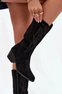 Kozaki Kowbojki Damskie Na Obcasie Ocieplane Vinceza 16508 Czarne