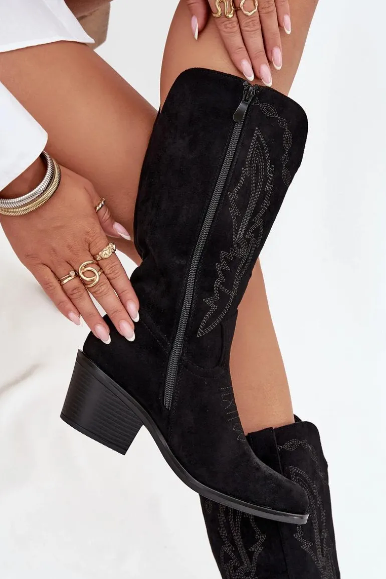 Kozaki Kowbojki Damskie Na Obcasie Ocieplane Vinceza 16508 Czarne