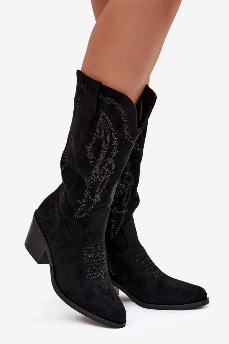 Kozaki Kowbojki Damskie Na Obcasie Ocieplane Vinceza 16508 Czarne