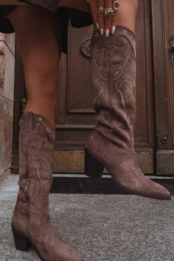 Kozaki Kowbojki Damskie Na Słupku Z Eko Zamszu Khaki Coretta