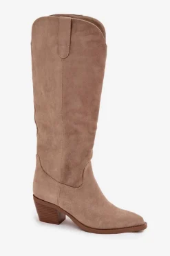 Kozaki Kowbojki Damskie Na Obcasie Z Eko Zamszu Beżowe Esmira