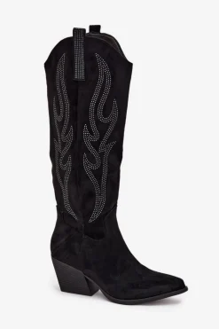 Kozaki Kowbojki Damskie Ze Zdobieniem Na Słupku Czarne Jovina