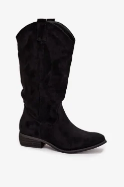 Kozaki Kowbojki Na Niskim Obcasie Z Eko Zamszu Czarne Cherrie