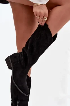 Kozaki Kowbojki Na Niskim Obcasie Z Eko Zamszu Czarne Cherrie