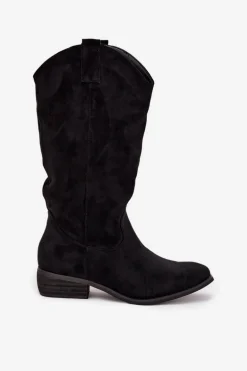 Kozaki Kowbojki Na Niskim Obcasie Z Eko Zamszu Czarne Cherrie