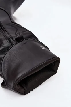 Kozaki Kowbojki Na Słupku Eko Skórzane Ocieplane Czarne Zareen