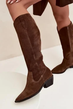 Kozaki Kowbojki Z Naturalnego Zamszu Ocieplane Zazoo 4225 Brązowe