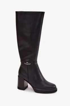 Kozaki Muszkieterki Damskie Z Naturalnej Skóry Na Słupku Ocieplane Vinceza 66826 Czarne