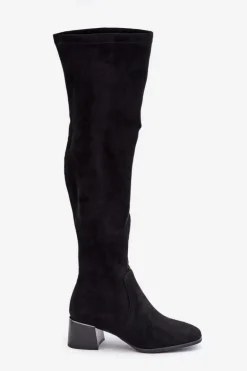 Kozaki Na Obcasie Klocku Za Kolano Z Eko Zamszu Czarne Galadi