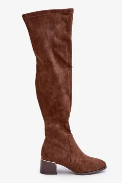 Kozaki Na Obcasie Klocku Za Kolano Z Eko Zamszu Brązowe Galadi