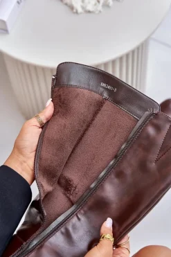 Kozaki Na Obcasie Z Eko Skóry Przed Kolano Brązowe Izanae