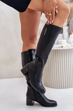 Kozaki Na Obcasie Z Eko Skóry Przed Kolano Czarne Izanae