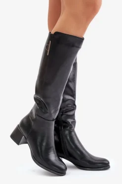 Kozaki Na Obcasie Z Eko Skóry Przed Kolano Czarne Izanae