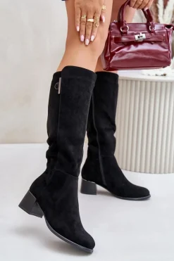 Kozaki Na Obcasie Z Eko Zamszu Przed Kolano Czarne Izanae