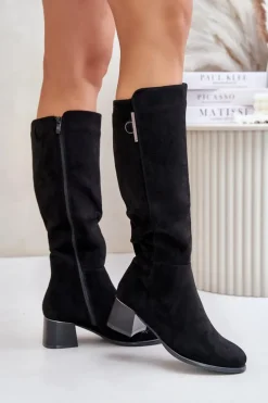 Kozaki Na Obcasie Z Eko Zamszu Przed Kolano Czarne Izanae