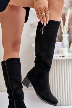 Kozaki Na Obcasie Z Eko Zamszu Przed Kolano Czarne Izanae