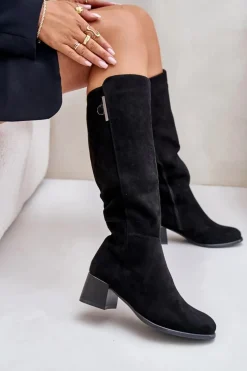 Kozaki Na Obcasie Z Eko Zamszu Przed Kolano Czarne Izanae