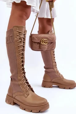 Kozaki Na Płaskim Obcasie Ze Skarpetą Ciemnobeżowe Itona