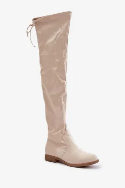 Kozaki Na Płaskim Obcasie Za Kolano Z Eko Zamszu Beżowe Linnithia