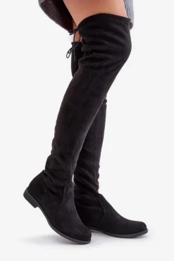 Kozaki Na Płaskim Obcasie Za Kolano Z Eko Zamszu Czarne Linnithia