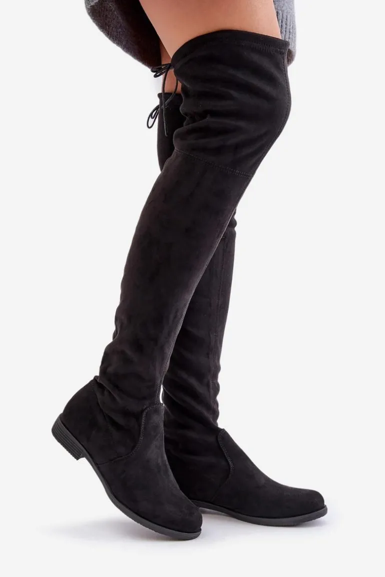 Kozaki Na Płaskim Obcasie Za Kolano Z Eko Zamszu Czarne Linnithia