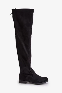 Kozaki Na Płaskim Obcasie Za Kolano Z Eko Zamszu Czarne Linnithia