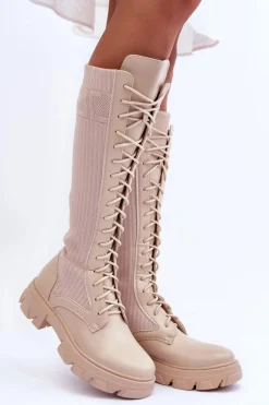 Kozaki Na Płaskim Obcasie Ze Skarpetą Beżowe Itona