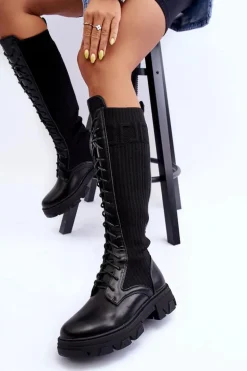 Kozaki Na Płaskim Obcasie Ze Skarpetą Czarne Itona