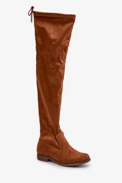 Kozaki Na Płaskim Obcasie Za Kolano Z Eko Zamszu Camel Linnithia