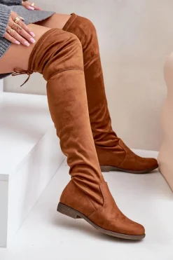 Kozaki Na Płaskim Obcasie Za Kolano Z Eko Zamszu Camel Linnithia