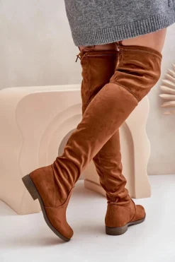 Kozaki Na Płaskim Obcasie Za Kolano Z Eko Zamszu Camel Linnithia