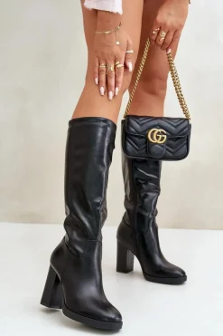 Kozaki Na Słupku Eko Skórzane Przed Kolano Czarne Riamaya