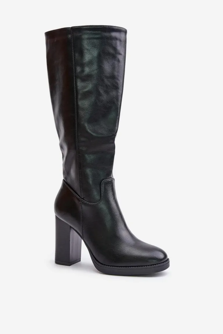 Kozaki Na Słupku Eko Skórzane Przed Kolano Czarne Riamaya