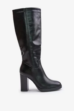 Kozaki Na Słupku Eko Skórzane Przed Kolano Czarne Riamaya