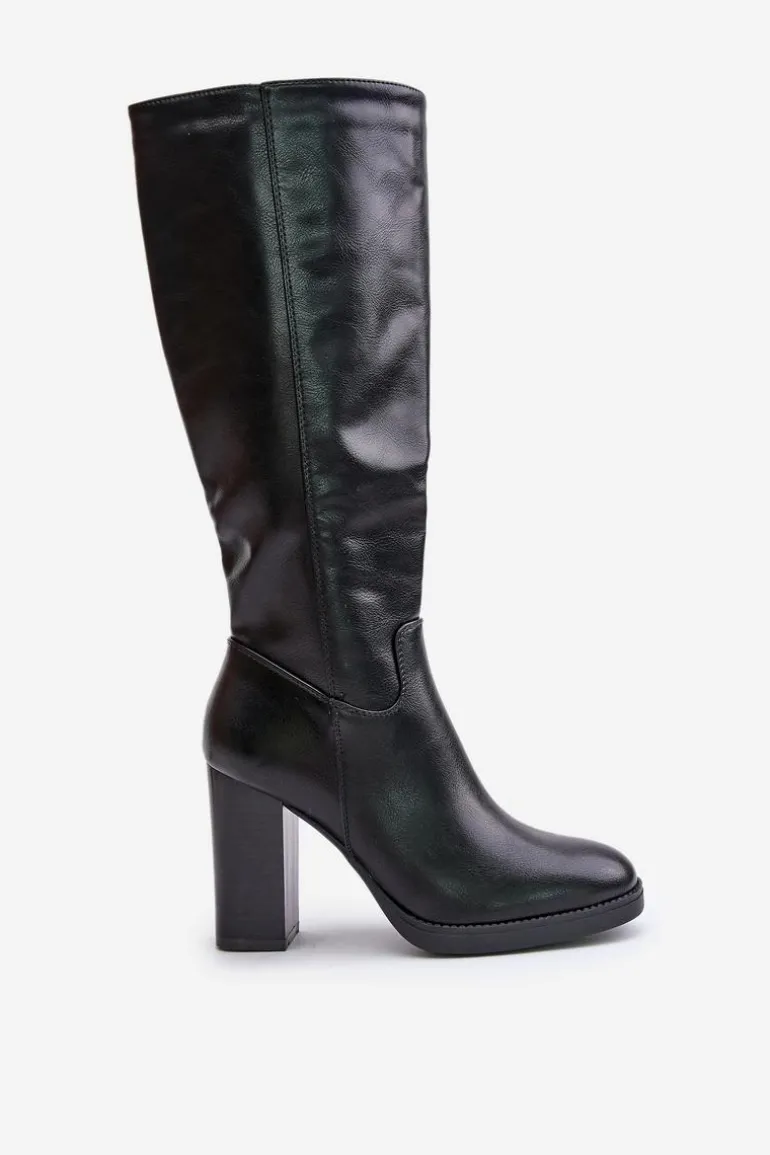 Kozaki Na Słupku Eko Skórzane Przed Kolano Czarne Riamaya