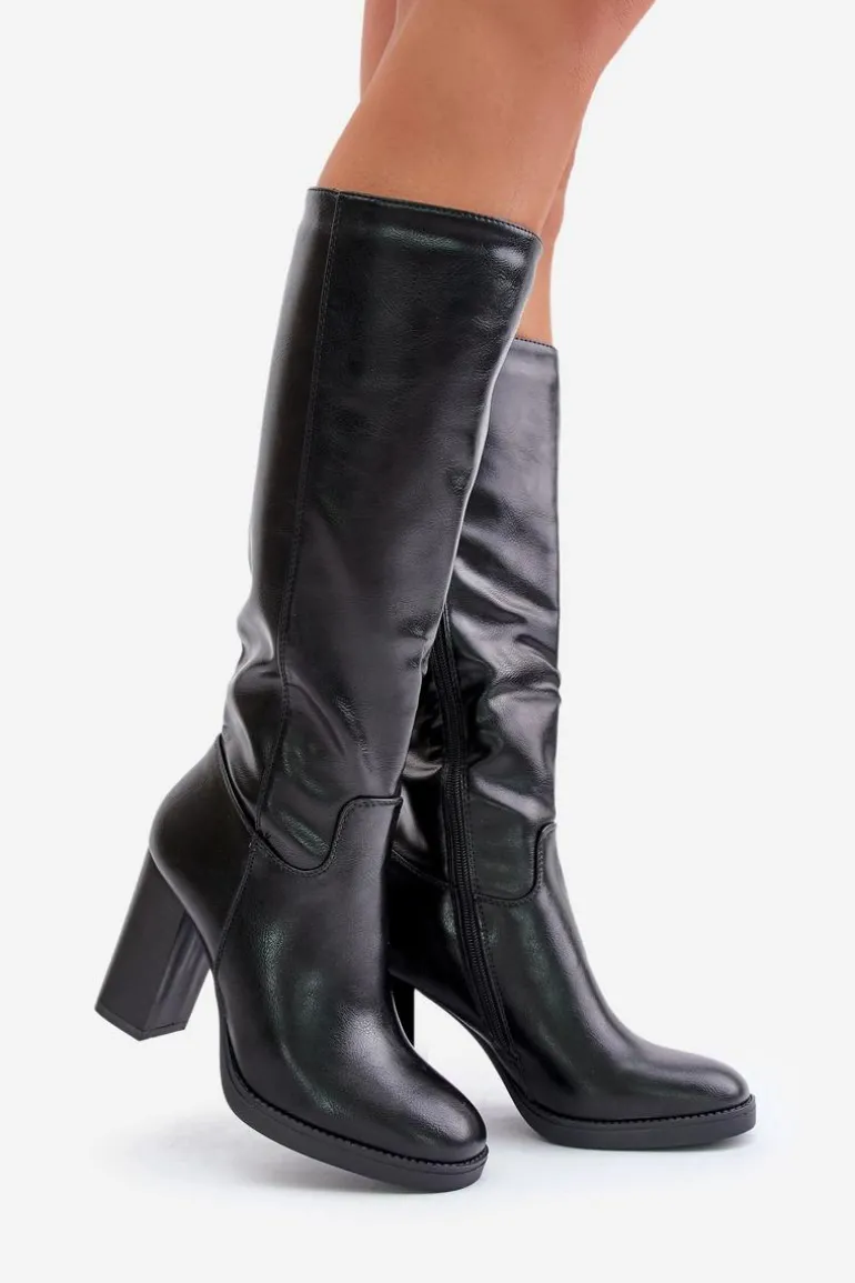 Kozaki Na Słupku Eko Skórzane Przed Kolano Czarne Riamaya