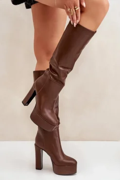 Kozaki Na Słupku I Platformie Z Eko Skóry Brązowe Felilorn