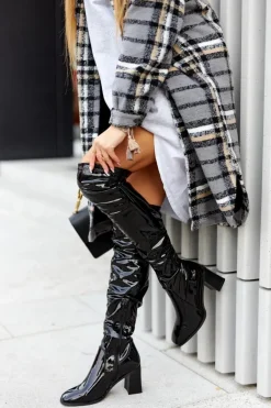 Kozaki Na Słupku Lateksowe Czarne Macey